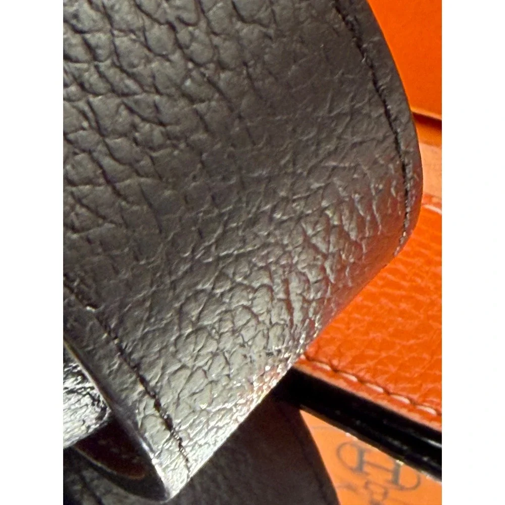 Hermes Reversible Belt Strap Black Orange Togo Epsom Leather 125cm France
